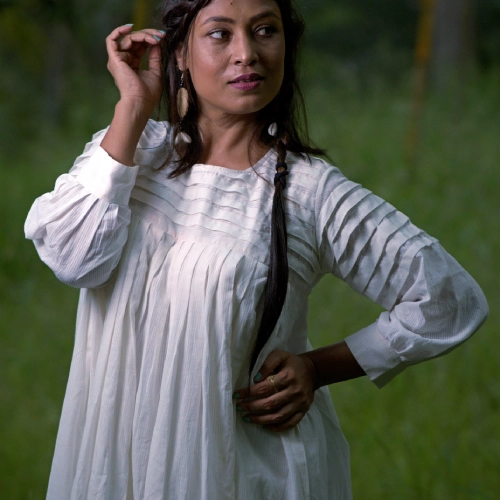 SONGS OF SILENCE- Handmade Pleated and Flared Muslin Cotton Designer wear / Summer Dress / Party Wear for Special Occasion