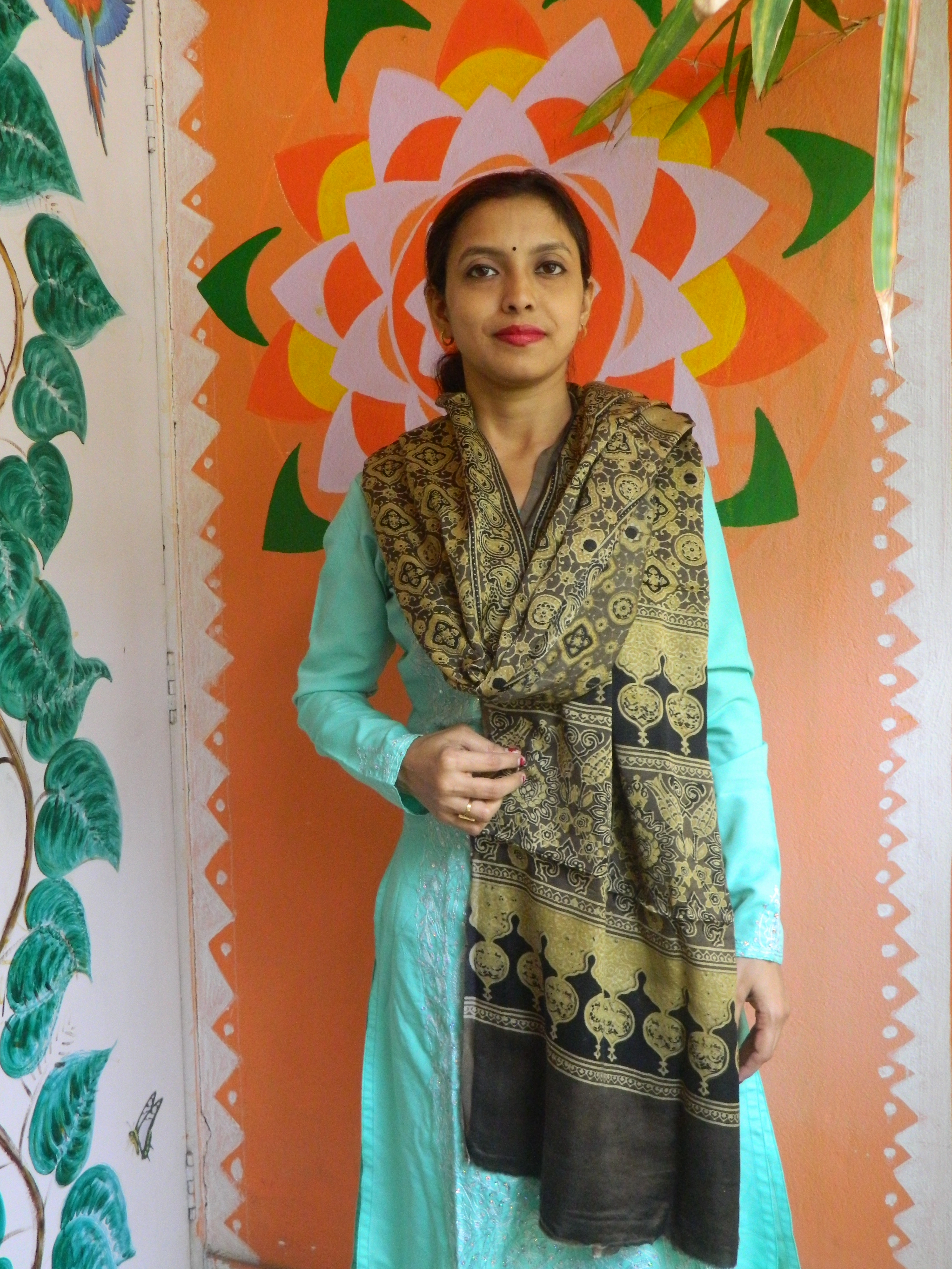 Shaujanya- Rust Brown & Black Ajrakh-printed Premium Modal Silk Dupatta --Sustainably Fashionable.