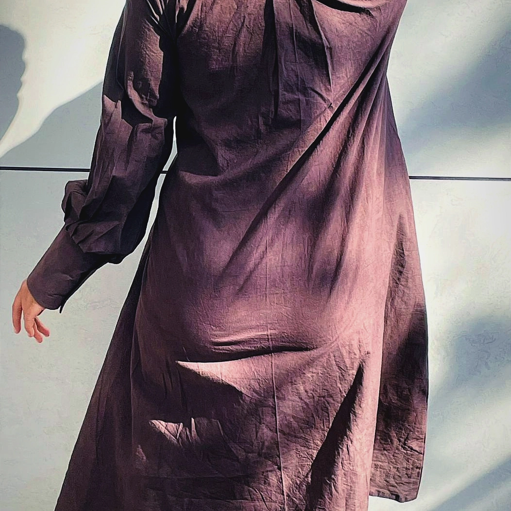 AKROTIRI  -  Lantern Sleeves Shirt Collared A Line Dress with a Big Stylish Adjustable Bow.