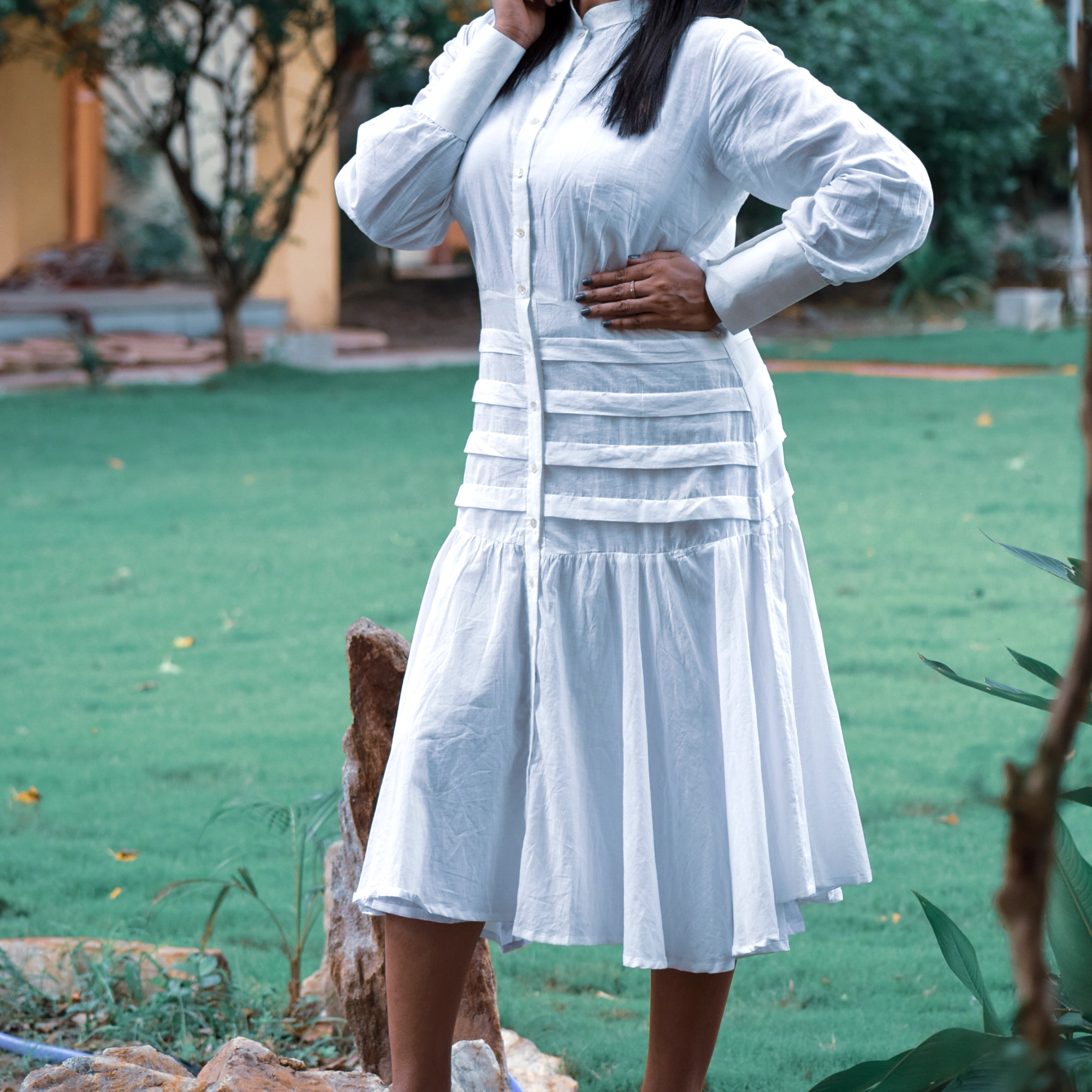 ZEPHYR -Tiered Buttoned front Mandarin Collar,buttoned cuff Man’s shirt sleeve Designerwear.