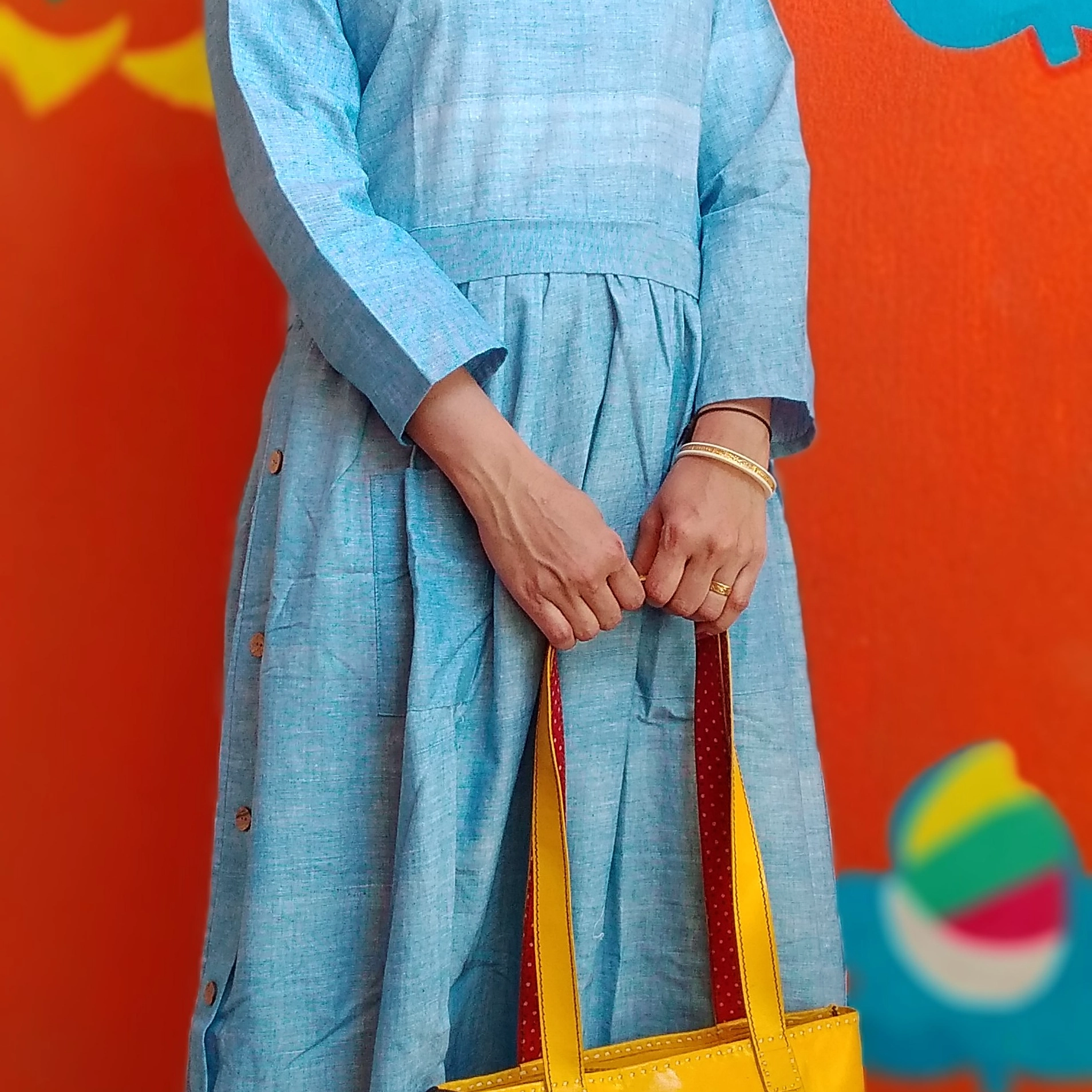 IBIZA NOTE- Three Quarter full Sleevee buttoned Flared Summer Cotton wear with Front pockets .