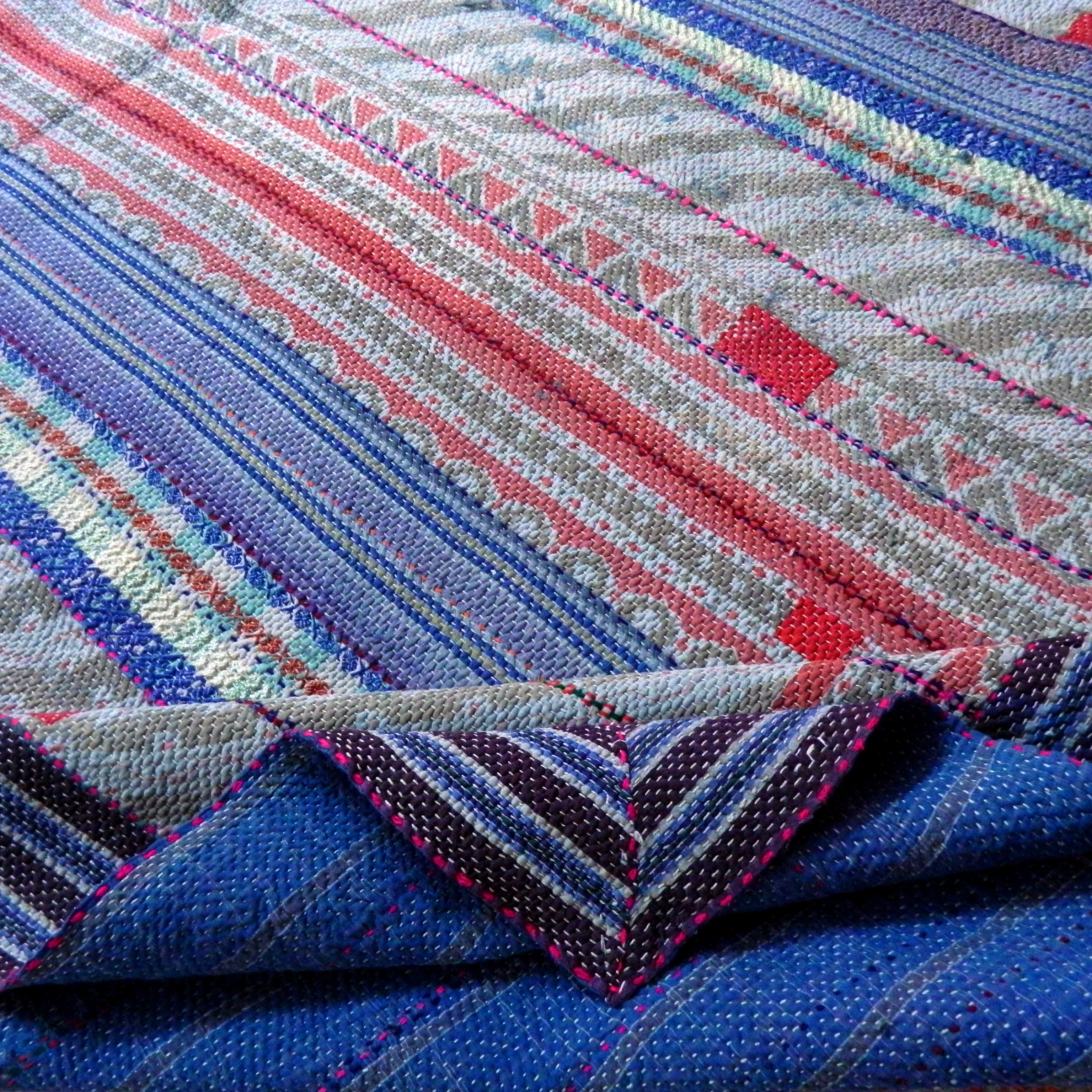 TRANQUILITY - Reversible Double Sided  Symetry Pattern Hand Stitched Kantha Quilt-[6 Layers]