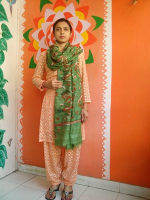 Algae Green - Bengal Nakshi Kantha Embroidered Tussar Gicha Silk Handloom Duppatta.