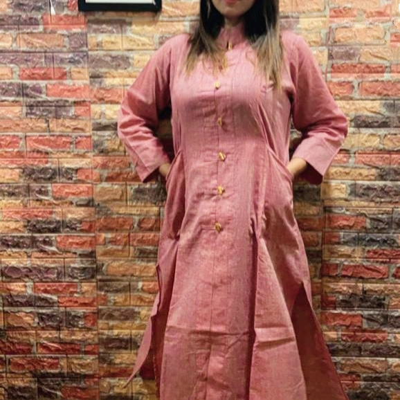 MANDARIN VIBES  ll ~ mandarin Collar Front Button Down Three Quarter Sleeves flared bottom ankle Length Maxi Dress with pockets.