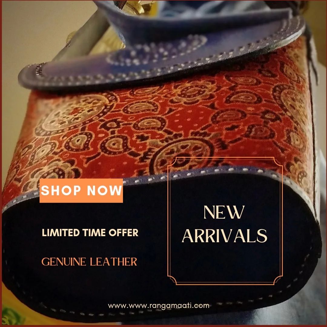 Urban Vogue - Handcrafted Ajrakh Mashru Silk & Cruelty Free Leather Sling Bag