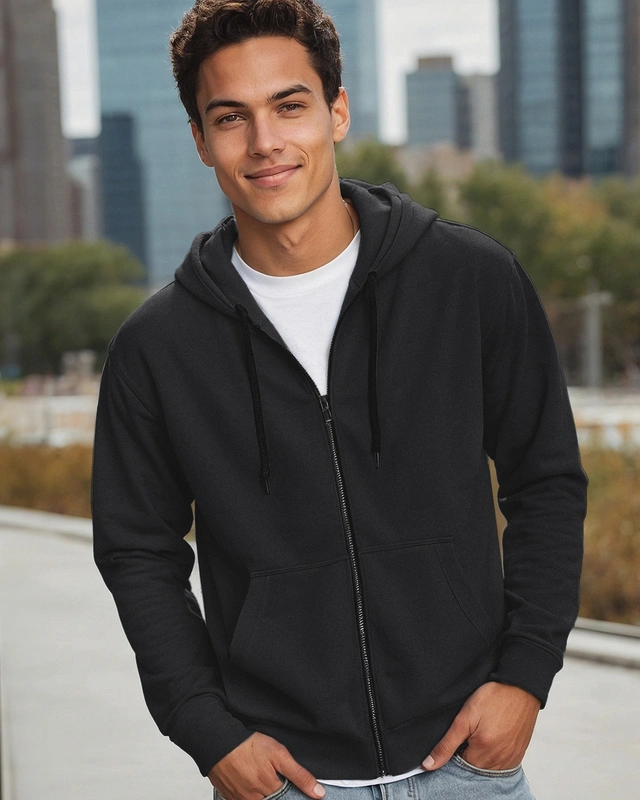 Men's Black Zip-Up Hoodie