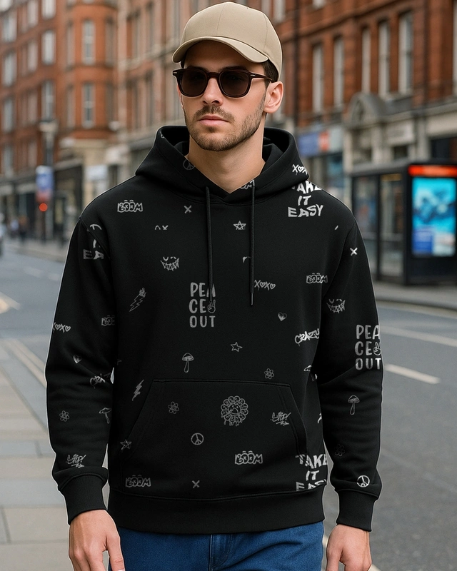 Black Graphic Print Hoodie