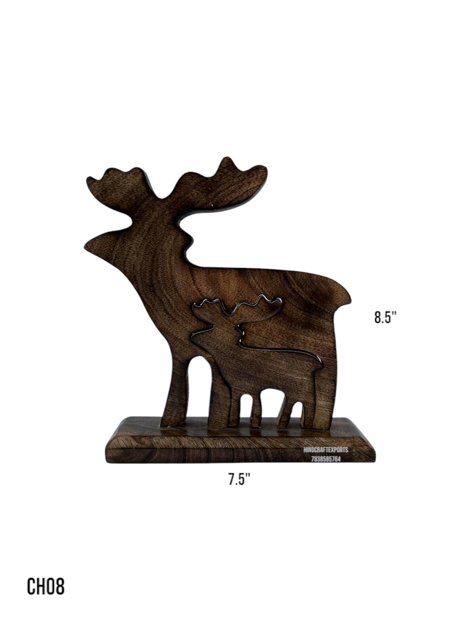 Wooden Moose and Calf Figurine