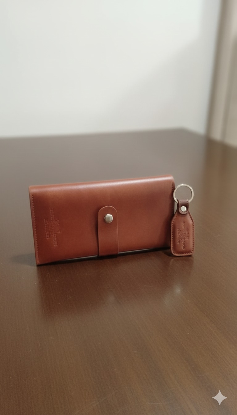 Brown Leather Wallet with Keychain