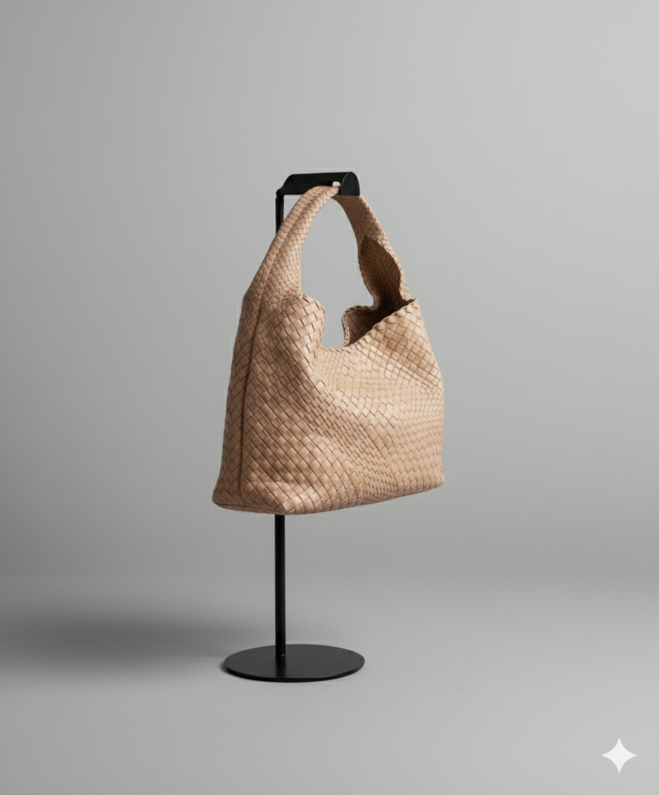 Knitting Leather Tote Bag