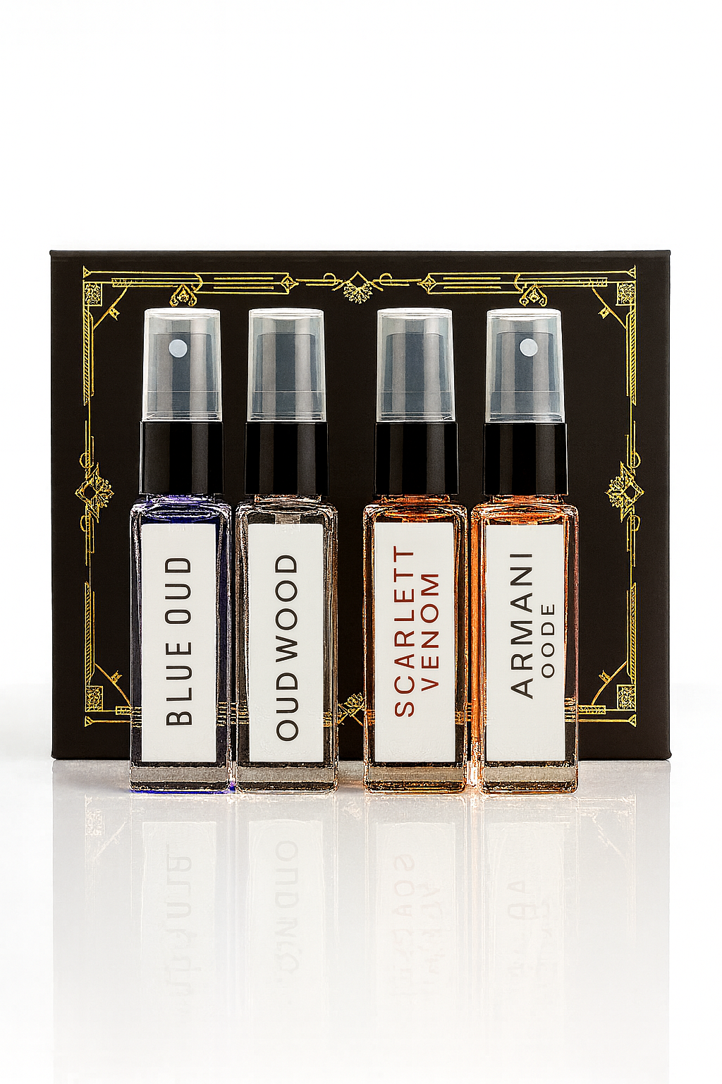 Luxury Perfume Tester Combo (4 x 8ml) – Blue Oud | Oud Wood | Scarlett Venom | Armani Oode