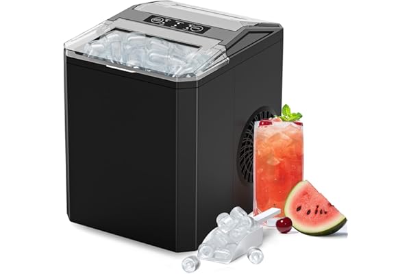 Smug Countertop Ice Maker,9 Cubes in 6 Mins,26lbs in 24Hrs,2 Sizes of Bullet Ice,Auto-Cleaning,Portable Ice Machine with Handle,Basket and Scoop for Home Kitchen,Party and Camping(Elegant Black)