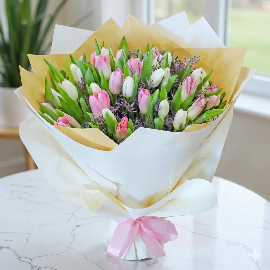  Pink & White Tulip Wrap