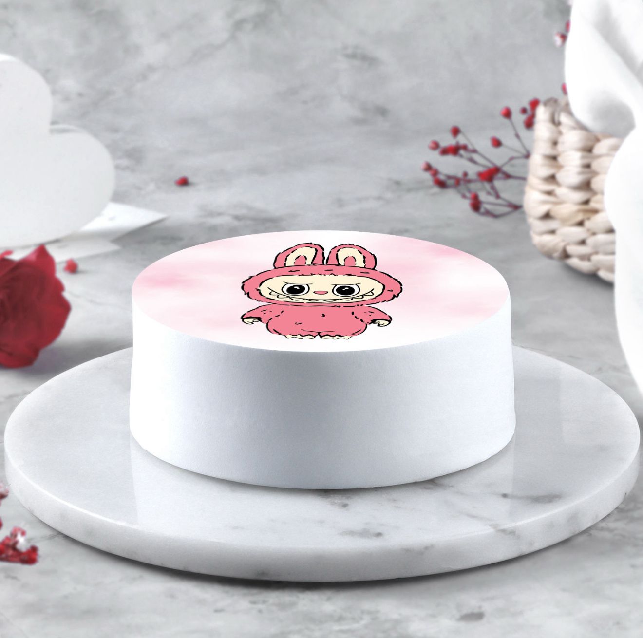 Cute Bunny Cartoon Cake (Pink Theme)