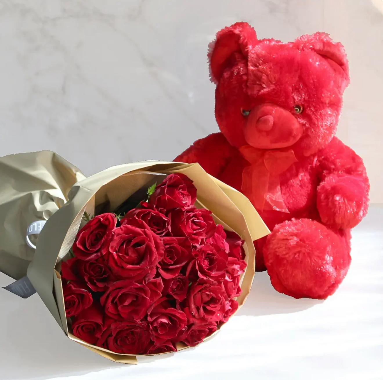 🧸 Roses & Teddy Combo