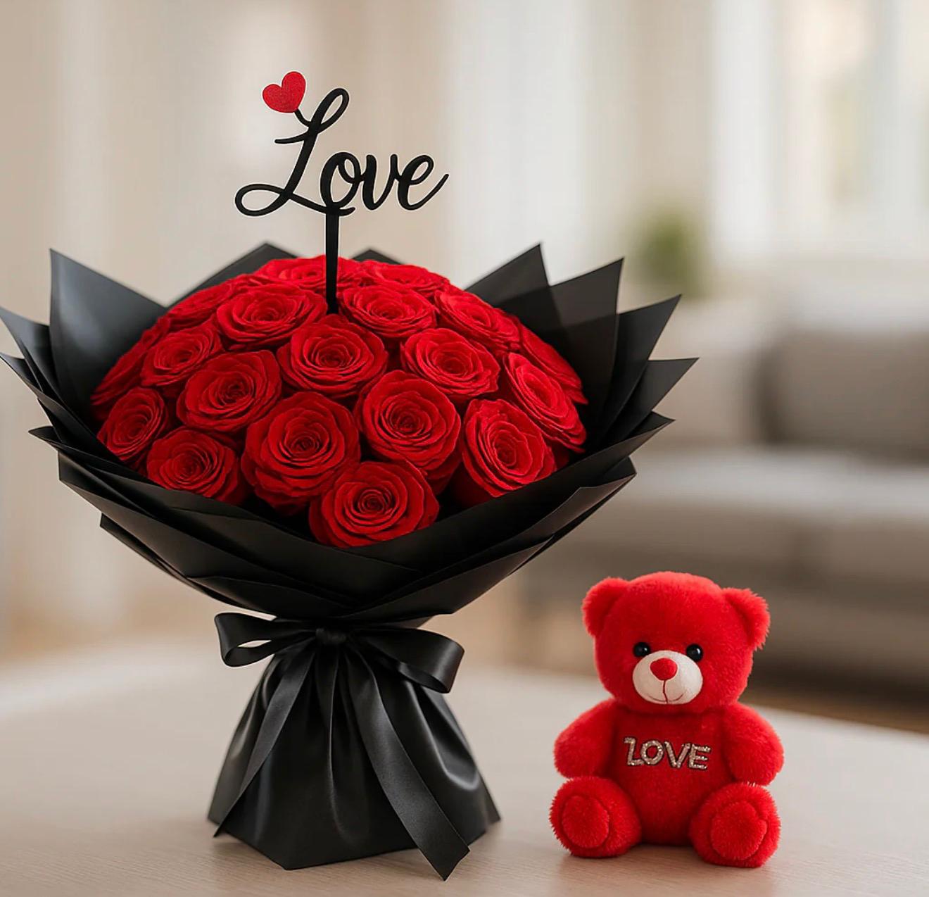 Classic Red Rose & Teddy Set