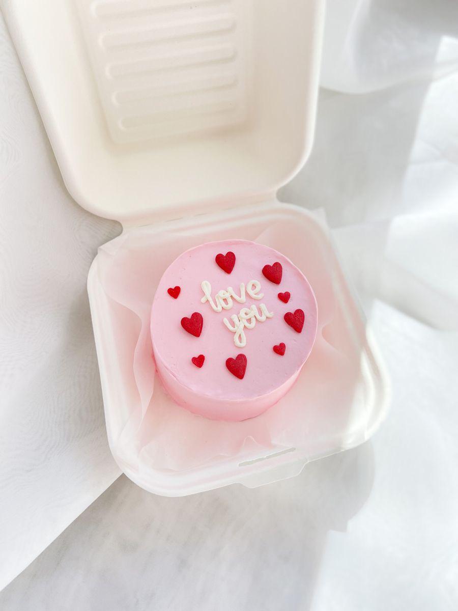 Pink “Love You” Bento Cake