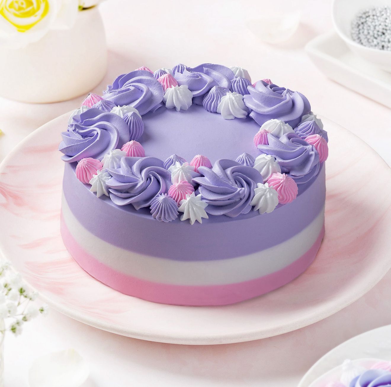 Lavender & Pink Floral Swirl Cake