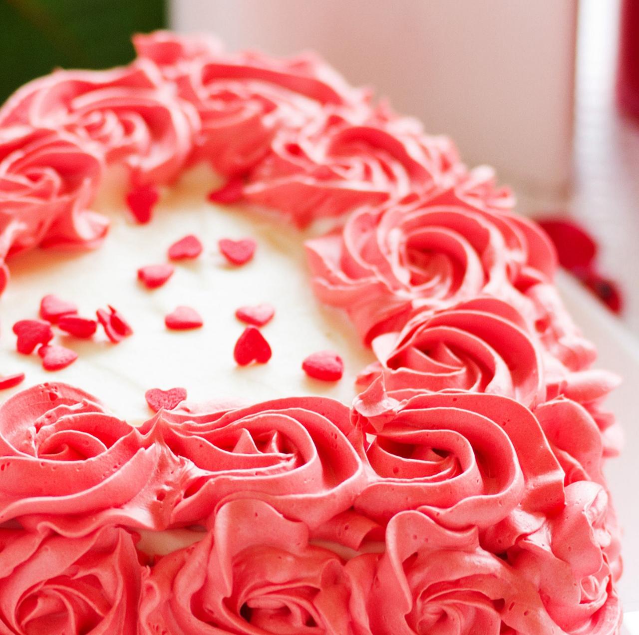 Heart-Shaped Red Rose Cake