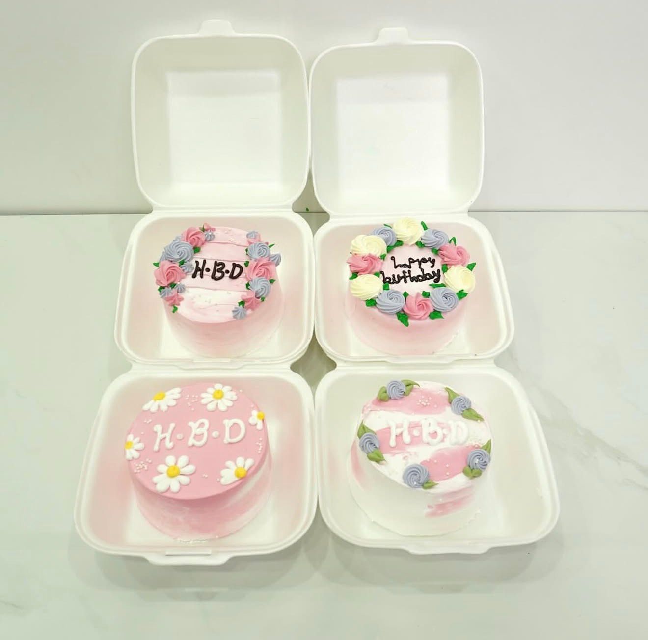 🌸 Pink & Floral Mini Bento Cake Set 4  – Happy Birthday