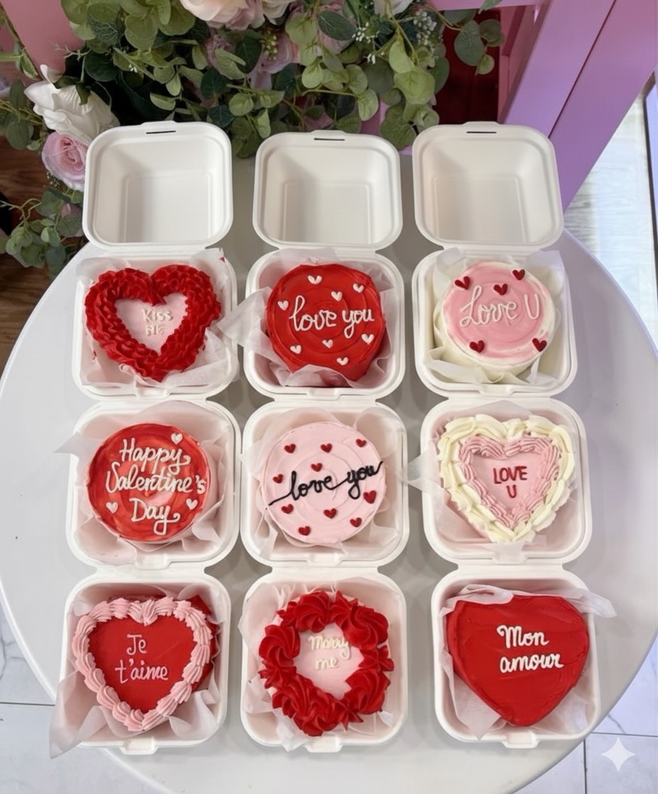 Mini Heart Message Cakes – Set of 9