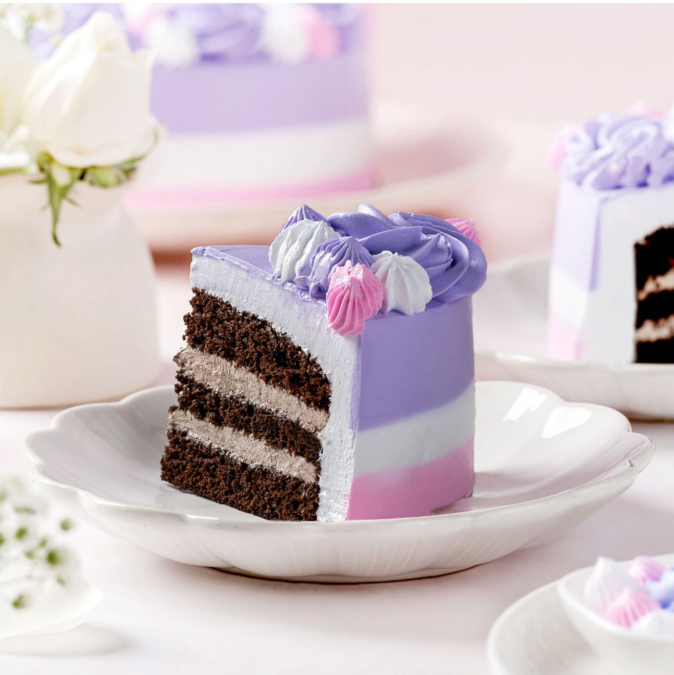 Lavender & Pink Floral Swirl Cake