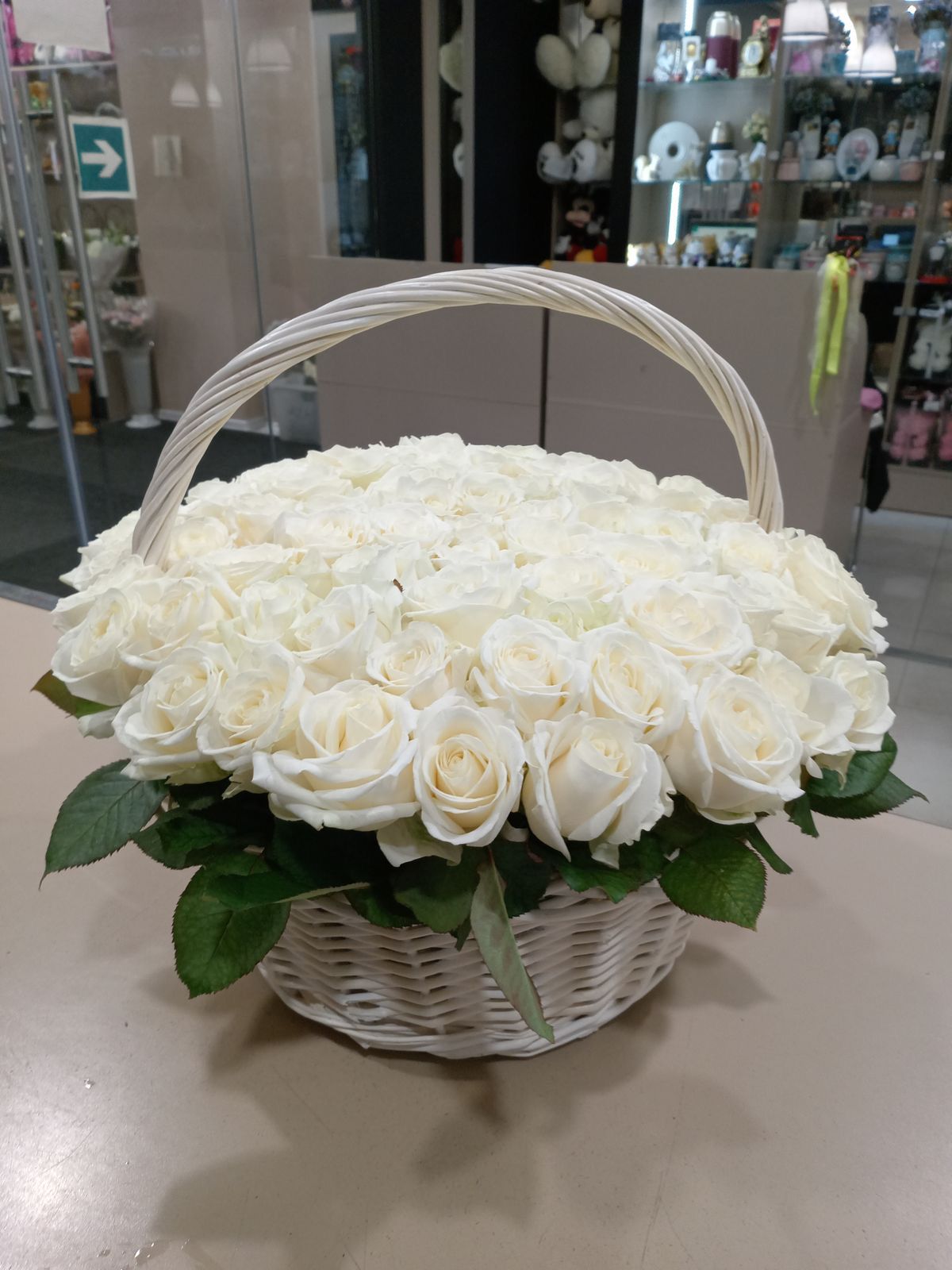Elegant White Rose Basket Arrangement