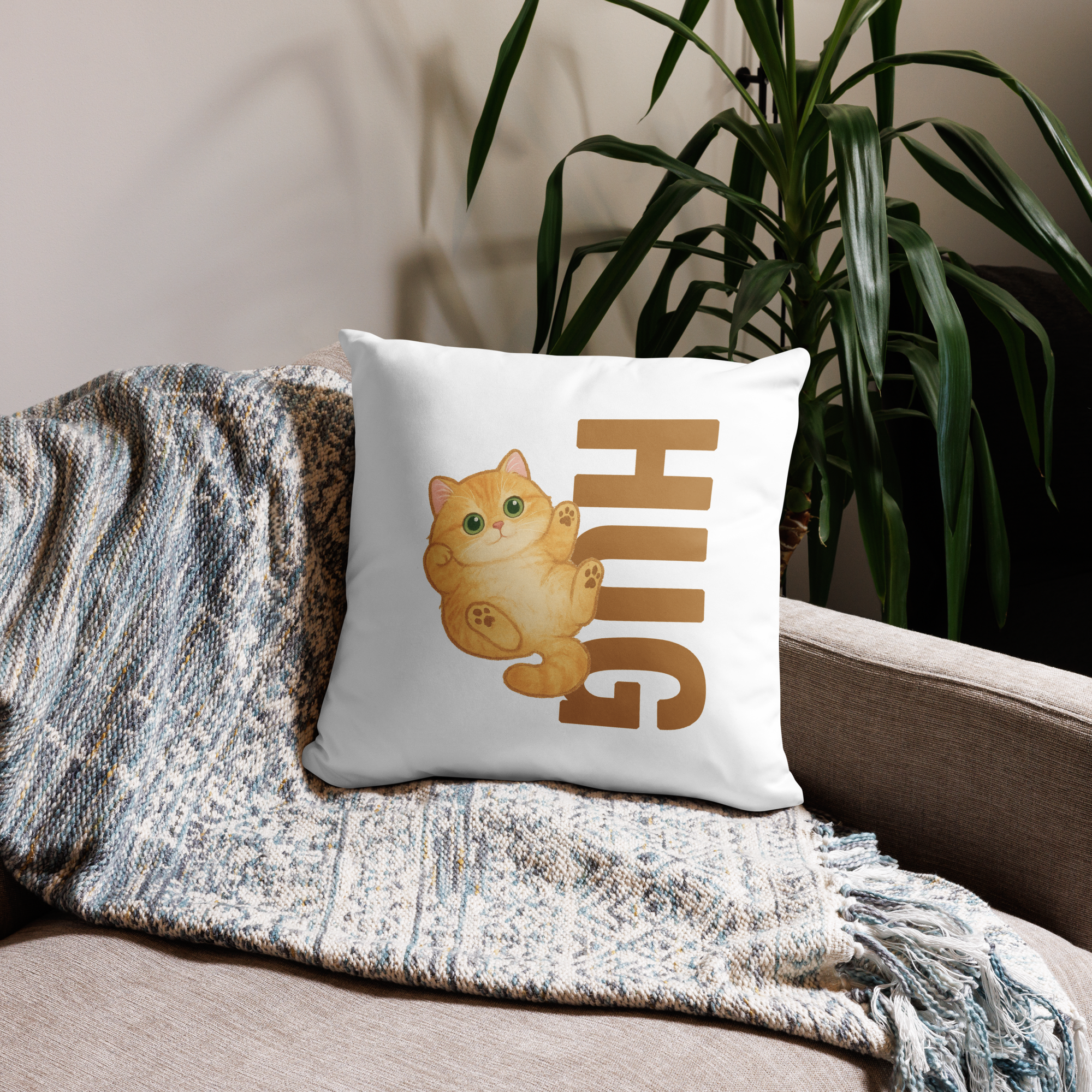 [Case ONLY] Cute Cat “HUG” Throw Pillow Case 