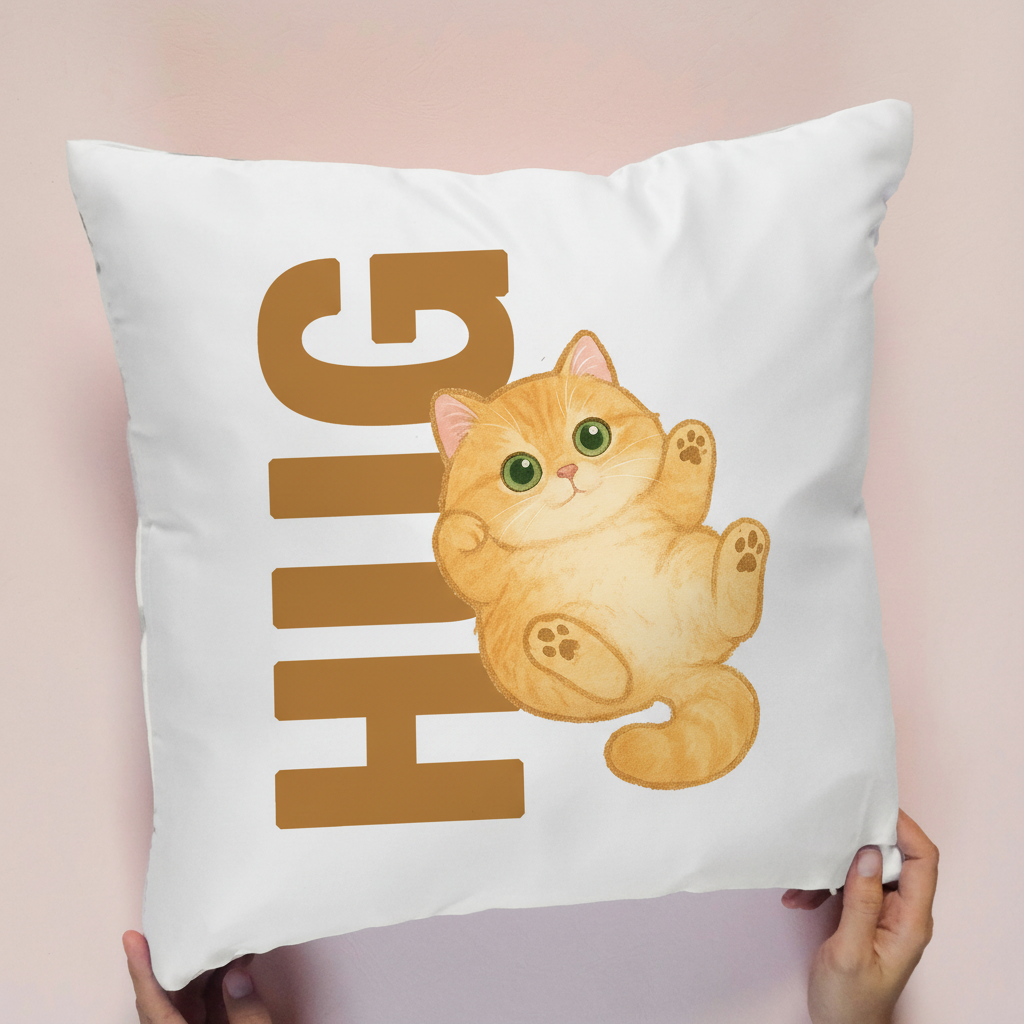  Cute Cat “HUG” Throw Pillow – Cozy Decorative Cushion for Cat Lovers