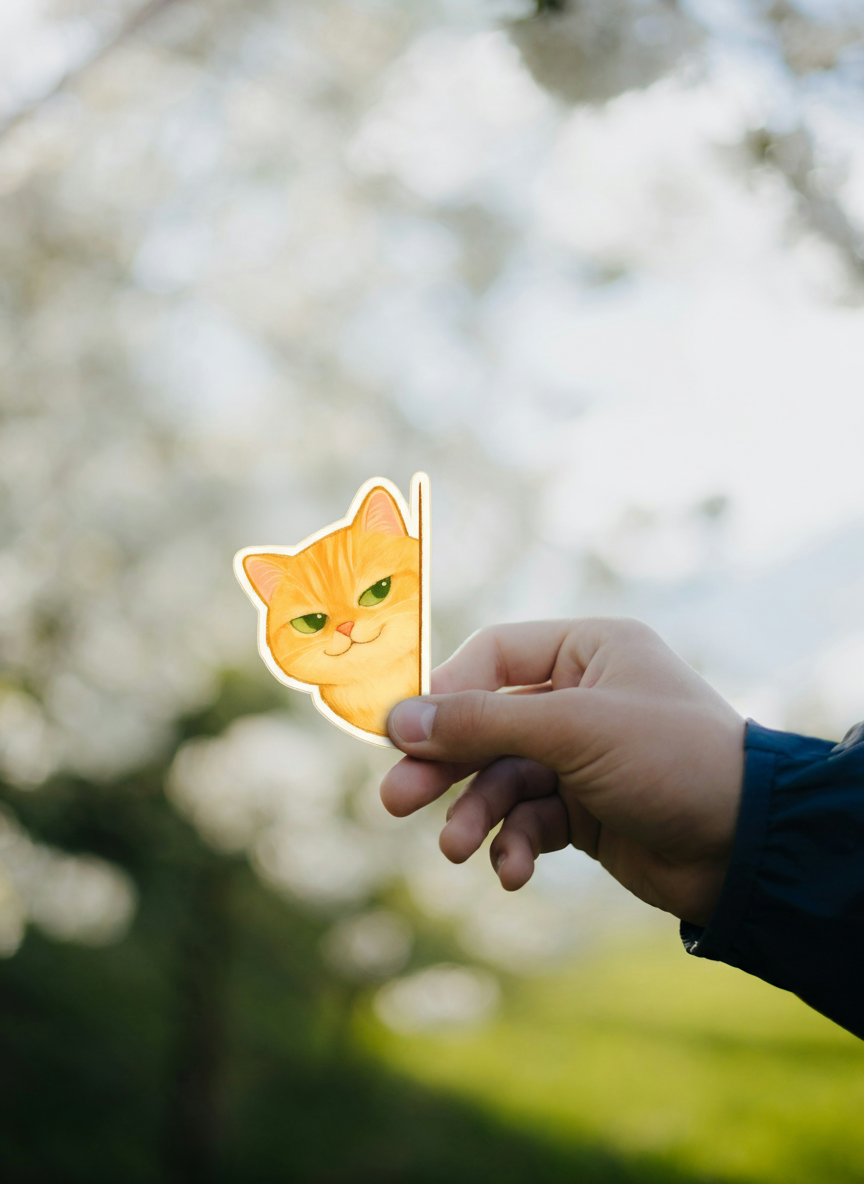Sneaky Cat Sticker – Funny Peeking Golden British Shorthair | Waterproof 