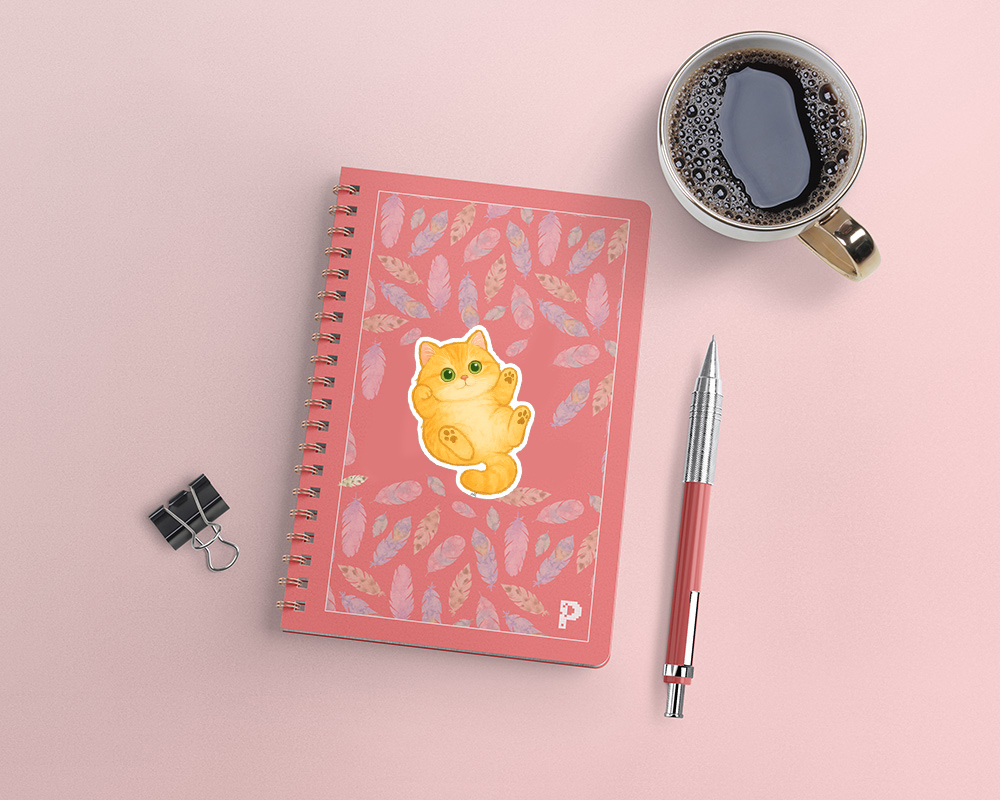 Playful Belly-Up Cat Sticker – Cute Golden Cat with Green Eyes | Waterproof Vinyl for Laptop, Journal, Scrapbook & Water Bottle