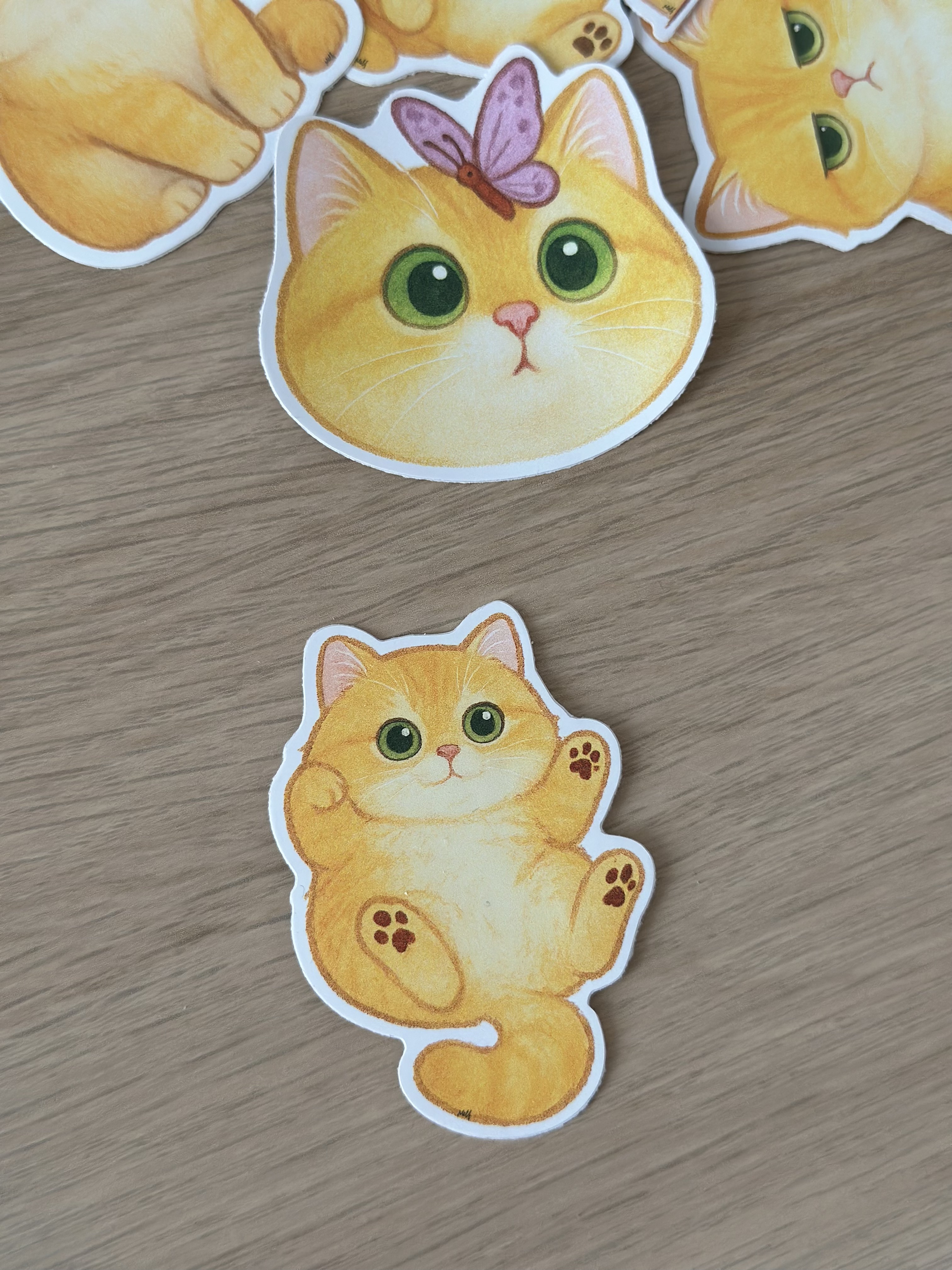 Playful Belly-Up Cat Sticker – Cute Golden Cat with Green Eyes | Waterproof Vinyl for Laptop, Journal, Scrapbook & Water Bottle
