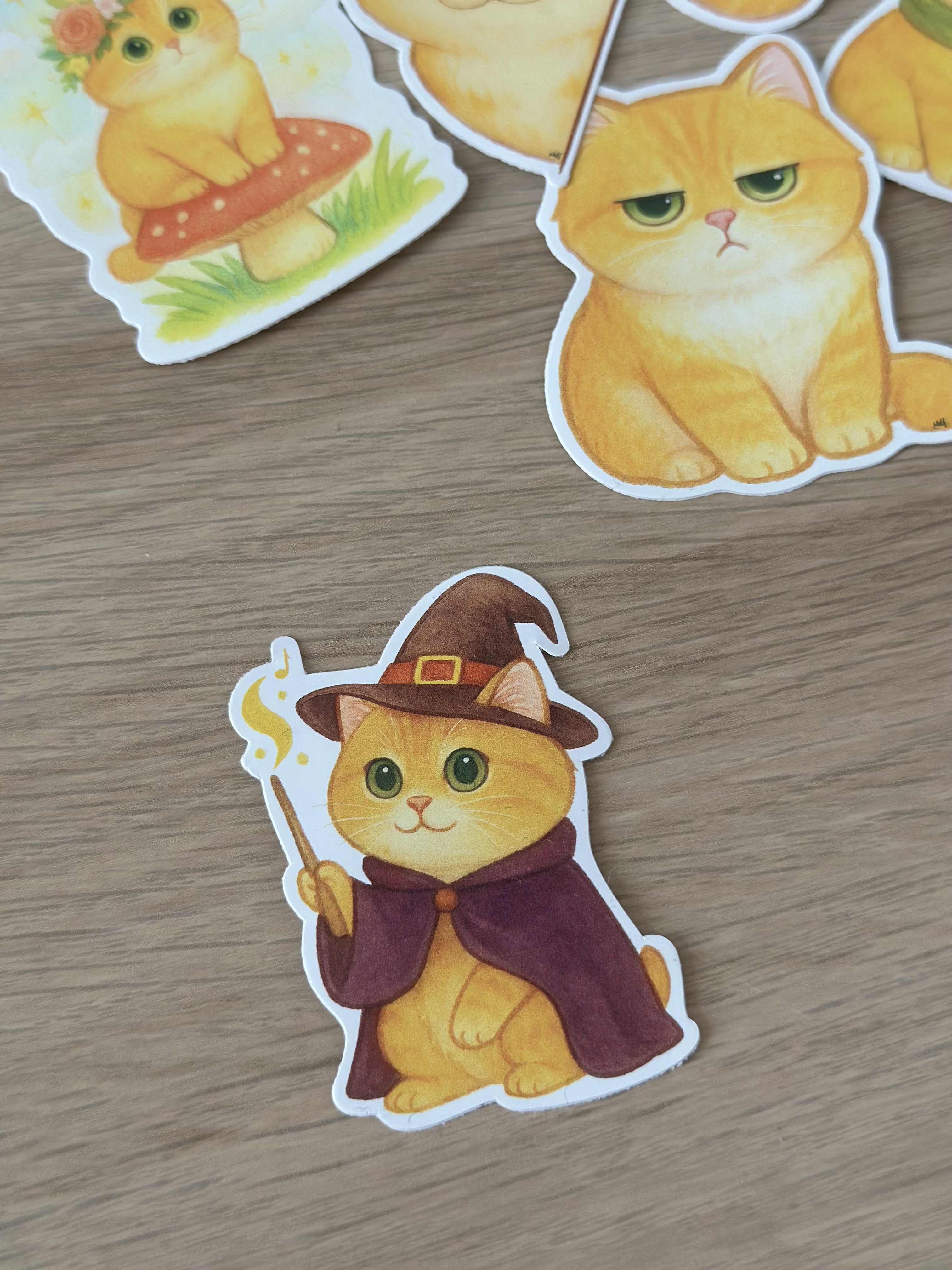 Wizard Cat with Witch Hat Sticker – Magical Halloween Cat Vinyl Sticker | For Laptop, Journal, Scrapbook & Water Bottle