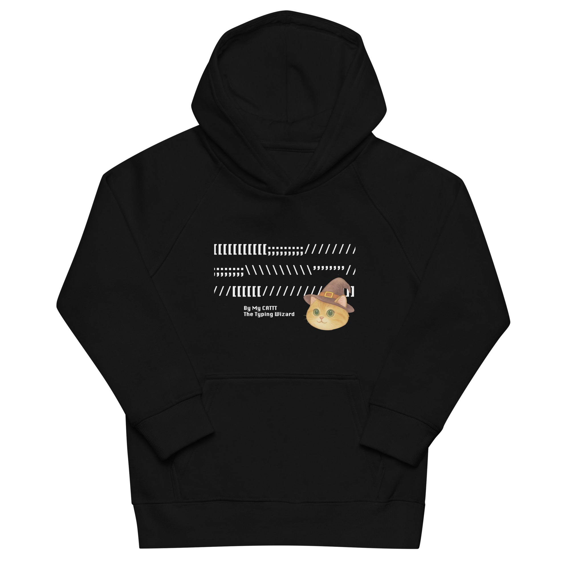 Cat “Typing Wizard” Kids Eco Hoodie – Sustainable Cotton Hoodie for Cat Lovers