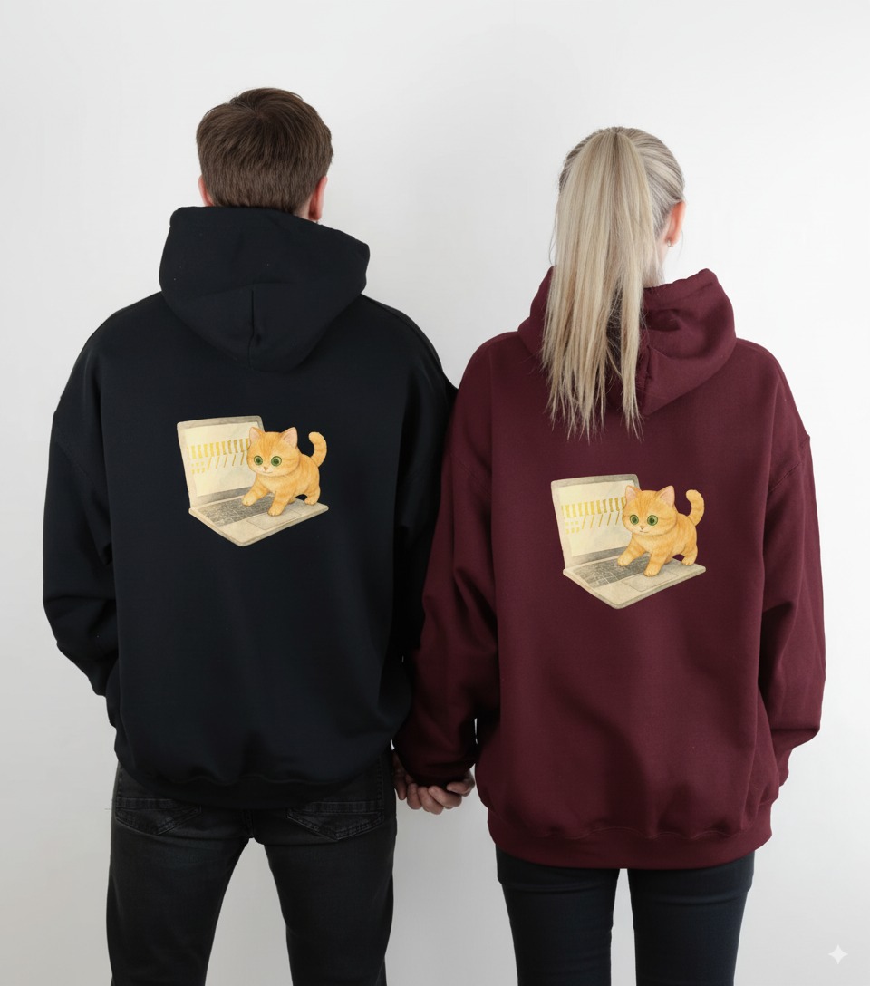 Funny Unisex Cat Wizard Magic Spell Hoodie, Cute Couple Sweatshirt - Festive Gift