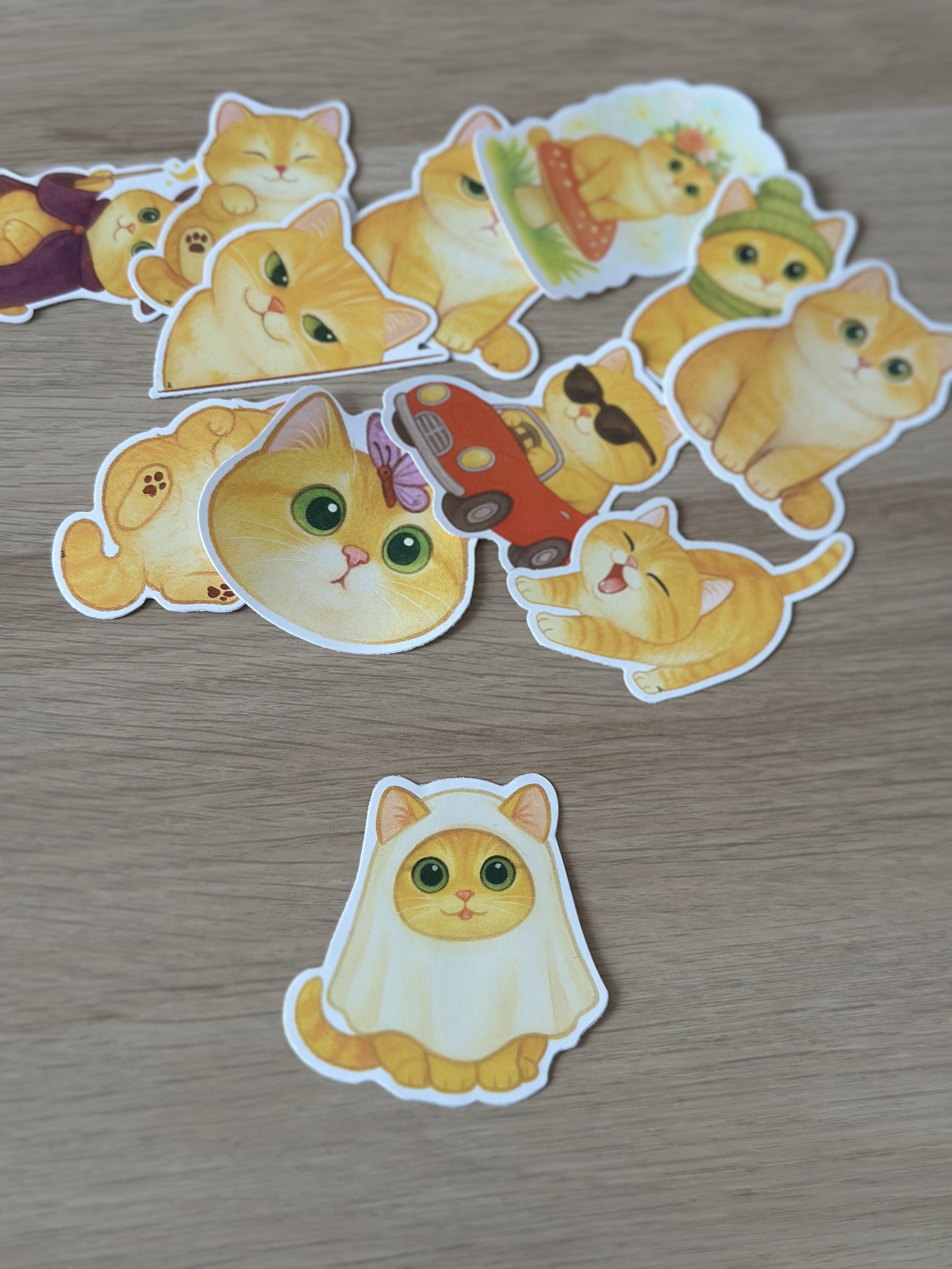 Ghost Cat Sticker – Cute Halloween Cat in Ghost Costume | Halloween Ghost Decorations