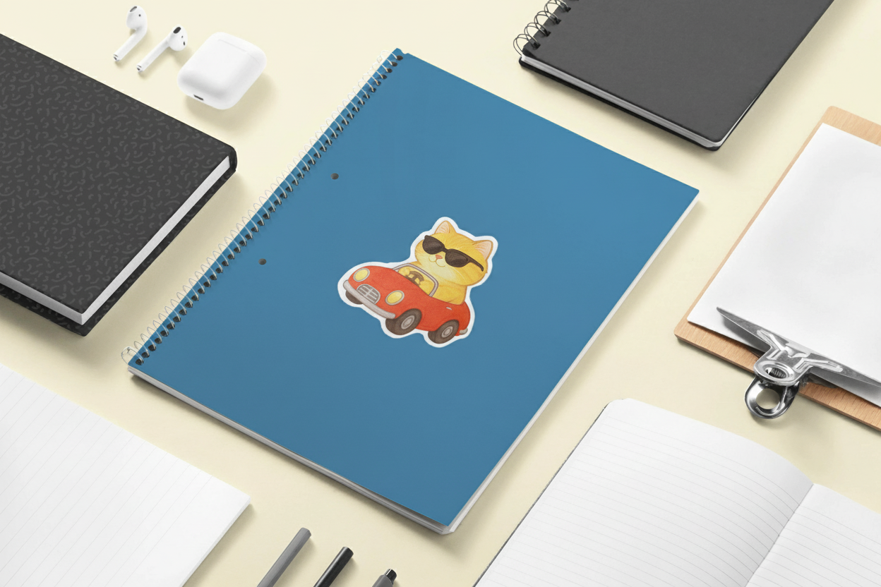 Cool Cat in Car Sticker – Funny Sunglasses Cat Design | Waterproof Vinyl Sticker for Laptop, Notebook, Scrapbook & Water Bottle