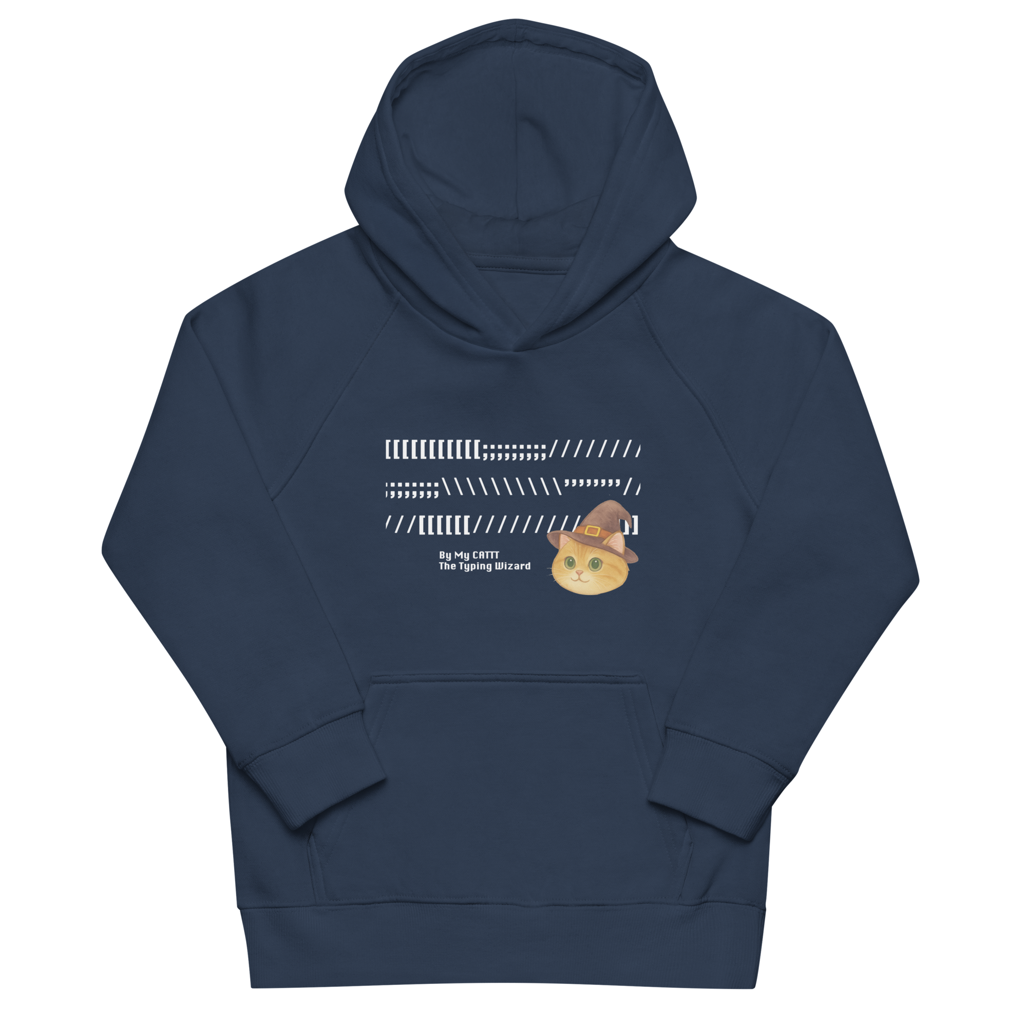 Cat “Typing Wizard” Kids Eco Hoodie – Sustainable Cotton Hoodie for Cat Lovers