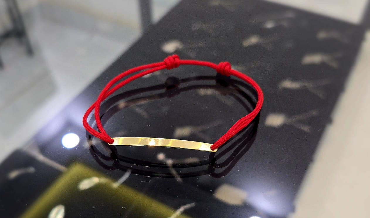 Red String Gold Bar Bracelet