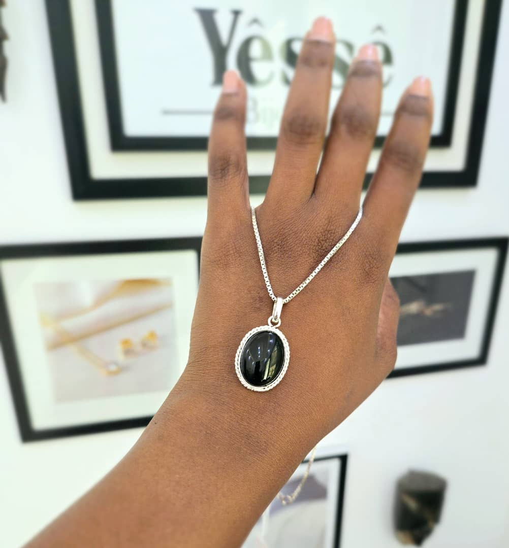 Black Stone Pendant Necklace