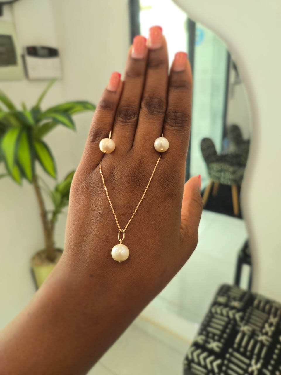 Elegant pearl ring and necklace set