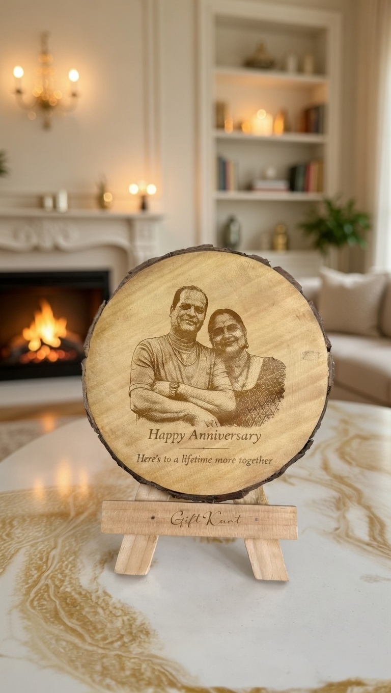 Personalised Natural Wood Round Engraved | Custom Photo & Message Gift