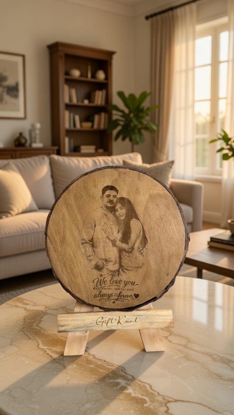 Personalised Natural Wood Round Engraved | Custom Photo & Message Gift