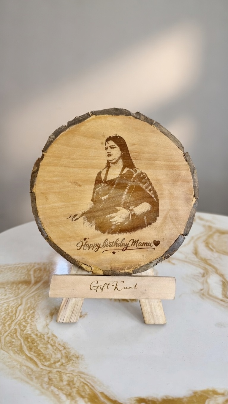 Personalised Natural Wood Round Engraved | Custom Photo & Message Gift