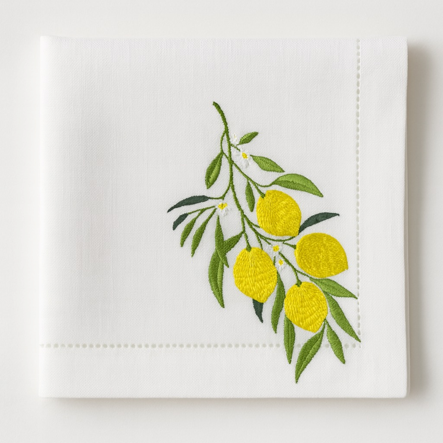 Terralux Embroidered Lemon Branch Linen Napkin