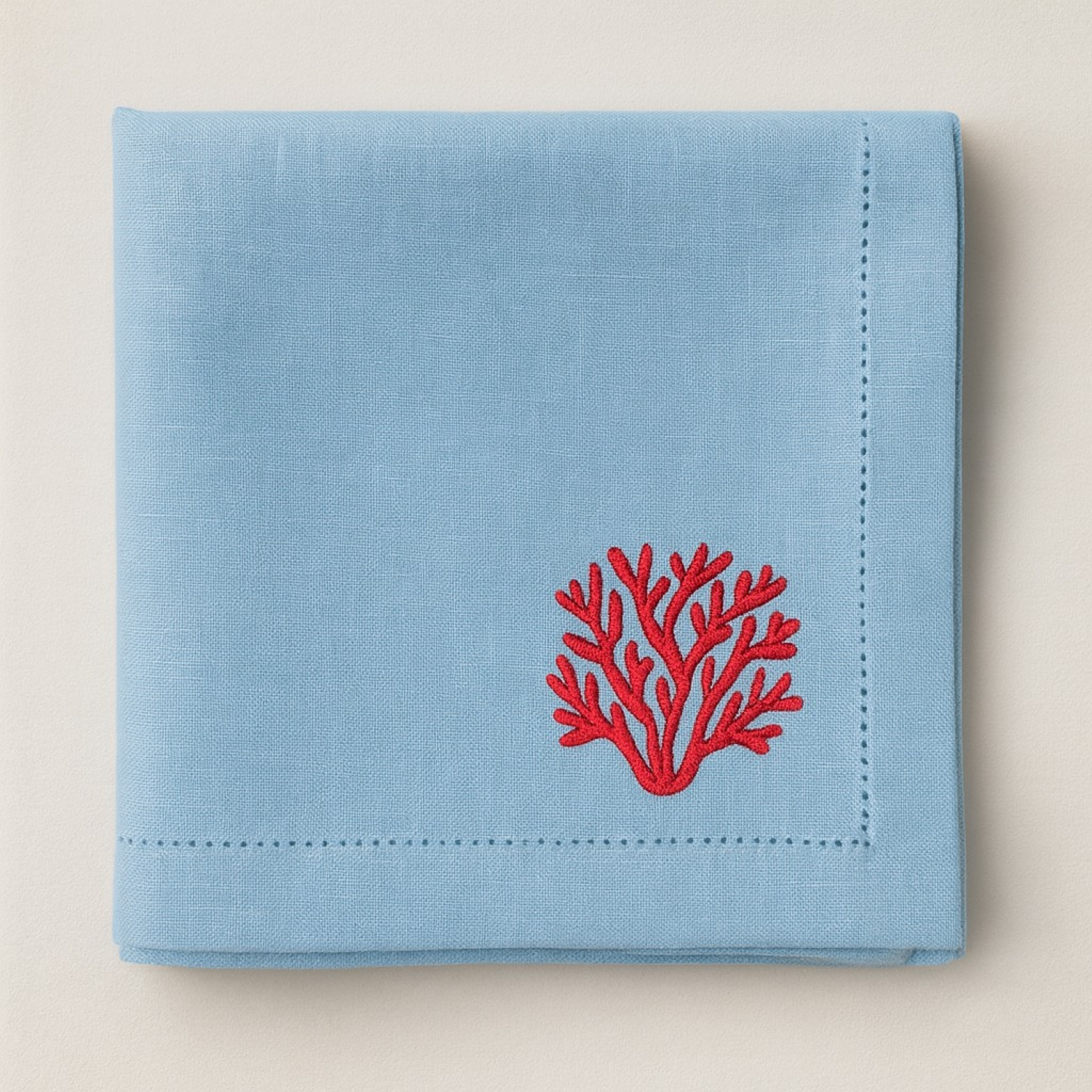 Terralux Coral Embroidered Linen Napkin