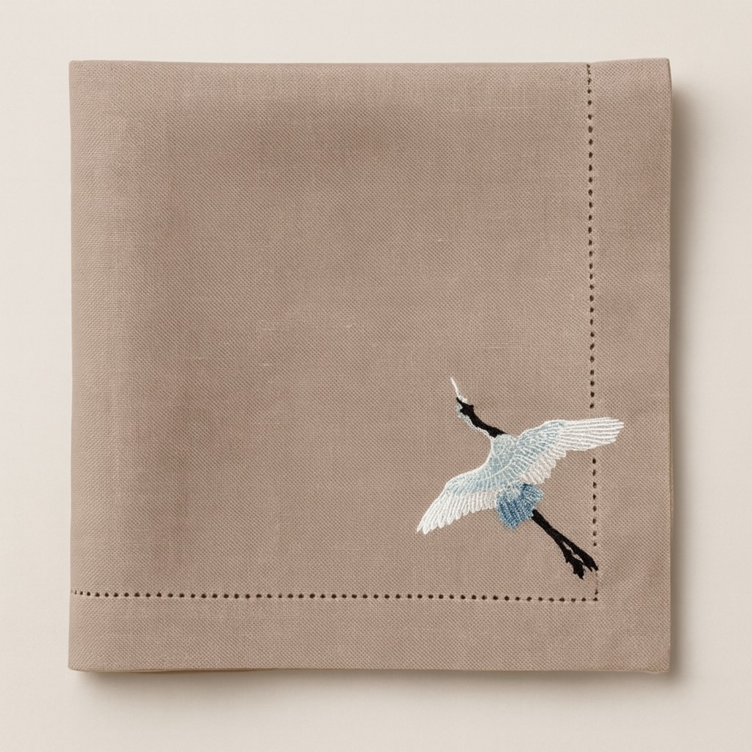 Terralux Crane Embroidered Linen Napkin