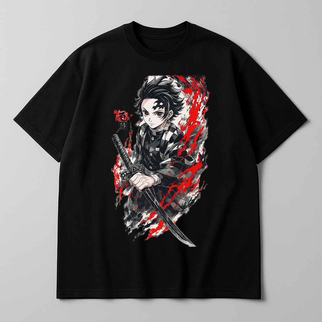 Black T-Shirt with Red Japanese Oversized Unisex Tshirt