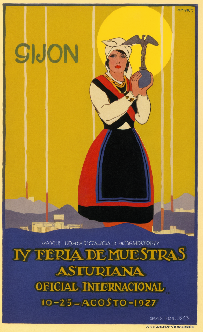 Cartel Aluminio 20x30 de la IV Feria de Muestras Asturiana 1927