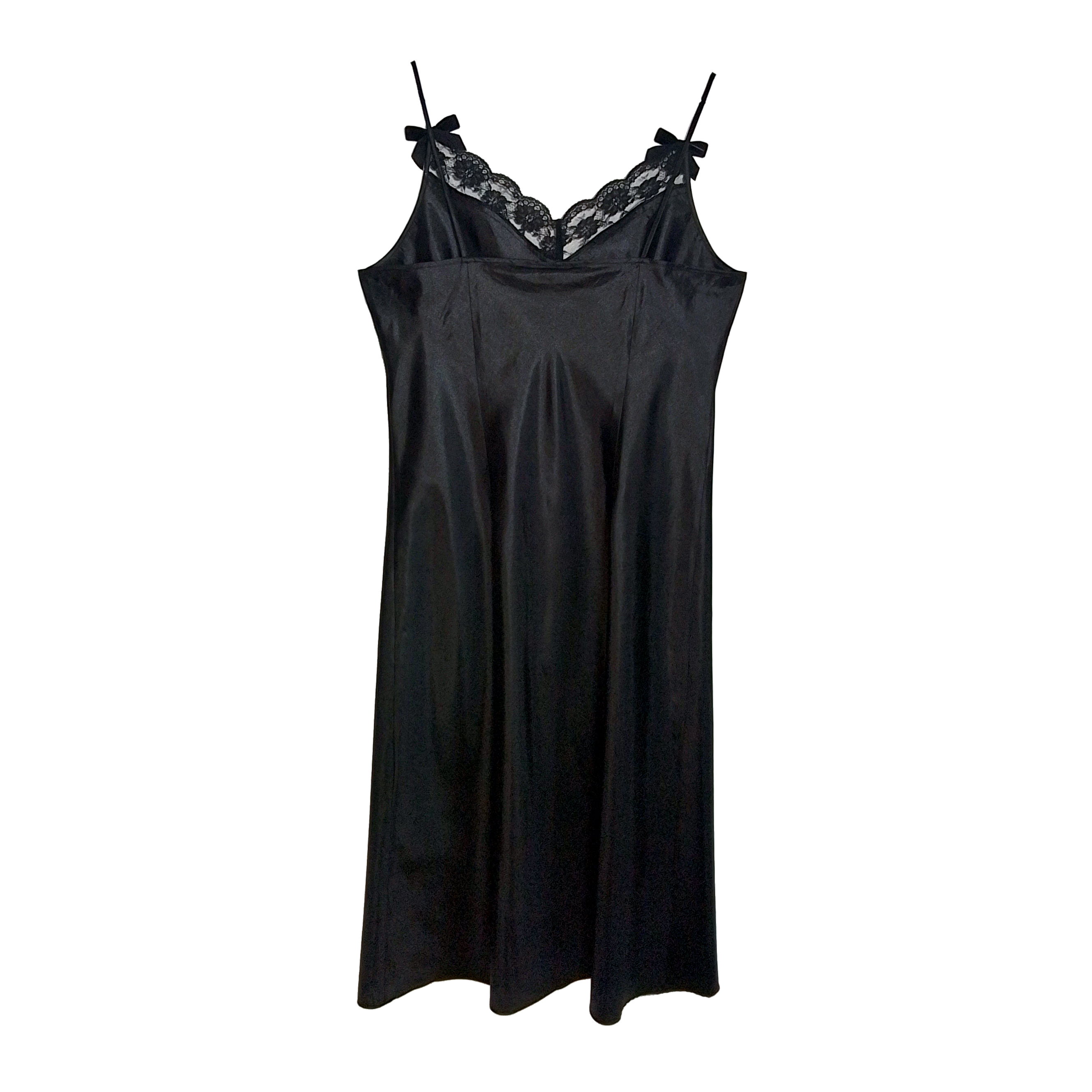 Vintage Black Slip Dress with Mini Black Bows